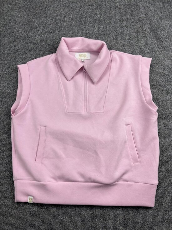 Simply Southern Sweatshirt Vest Womens Small Pink Quarter Zip Collared Pockets - Picture 1 of 4